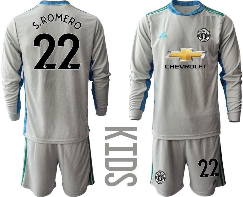 Youth 2020-2021 club Manchester United gray long sleeve goalkeeper #22 Soccer Jerseys->manchester united jersey->Soccer Club Jersey